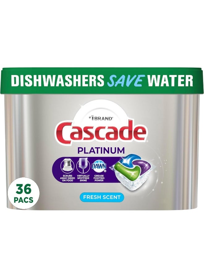 Cascade Platinum ActionPacs, Dishwasher Detergent Pods, Fresh Scent, 36 Count - Image 1